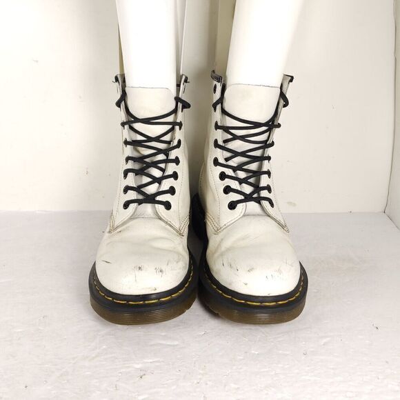 Dr. Martens Women's Pascal US7 White Leather Lace Up Ankle Combat Boots - Picture 4 of 16